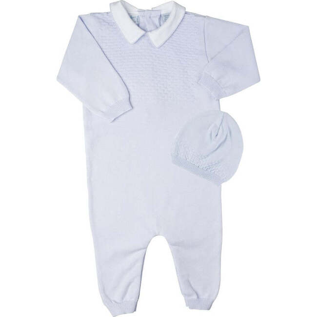 Boys Pique Collar Diamond Knit Longall & Hat Blue