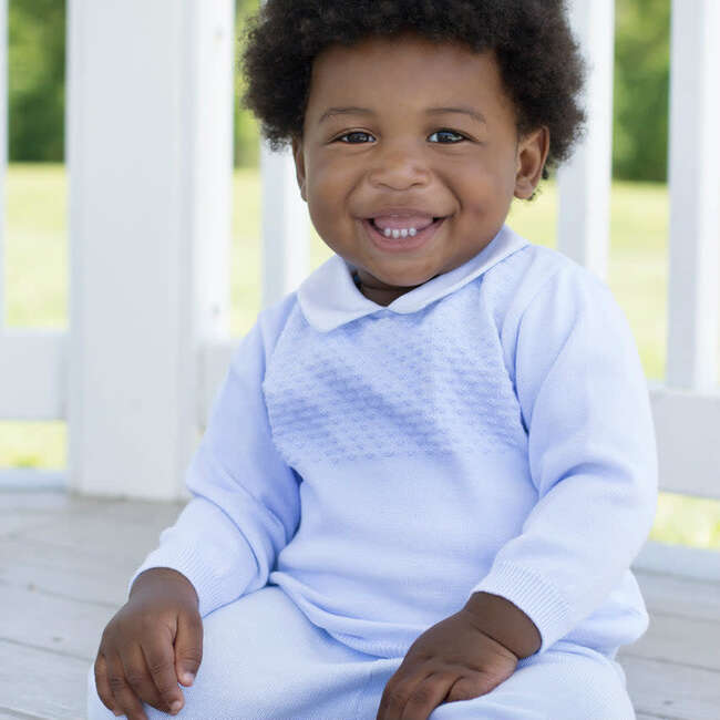 Boys Pique Collar Diamond Knit 2-Piece with Hat Blue