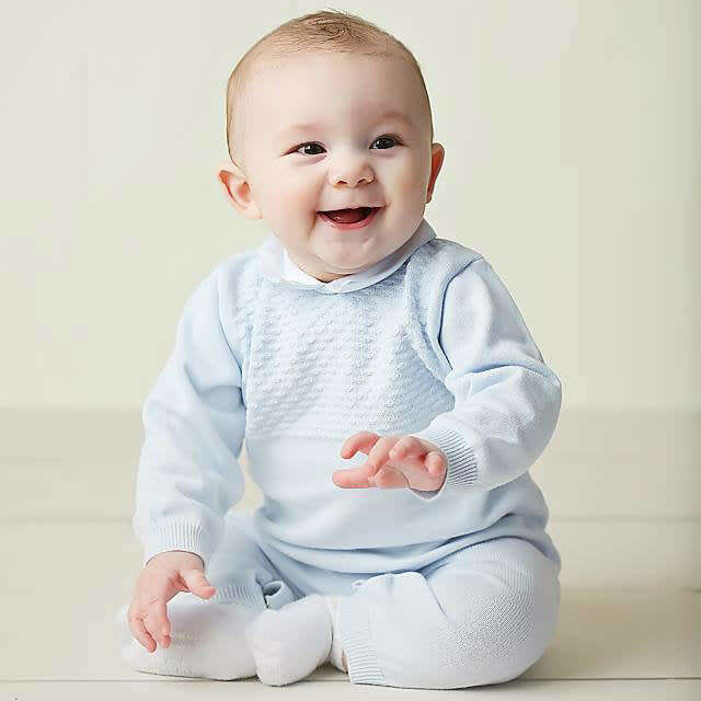 Boys Pique Collar Diamond Knit Longall & Hat Blue