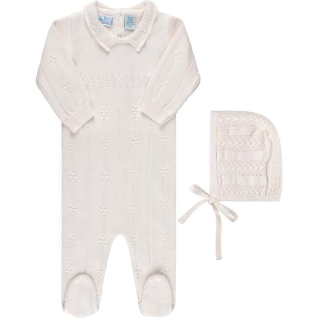 Vintage Knit Romper with Hat Ivory