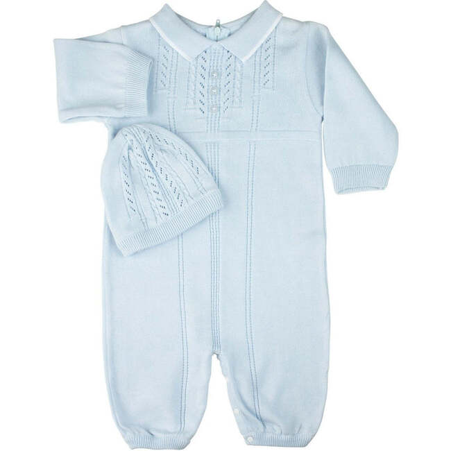 Boys Collar Knit Longall with Hat Blue