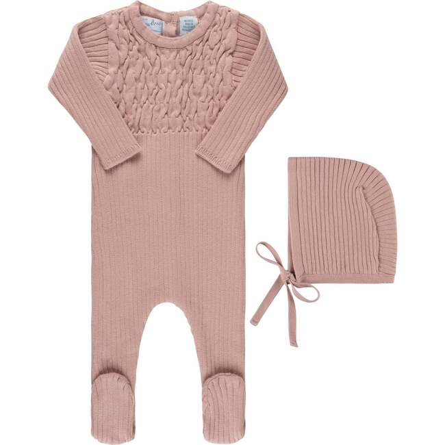 Baby Smocked Ribbed Knit Romper & Bonnet Mauve