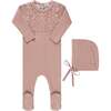 Baby Smocked Ribbed Knit Romper & Bonnet Mauve - Mixed Apparel Set - 1 - thumbnail