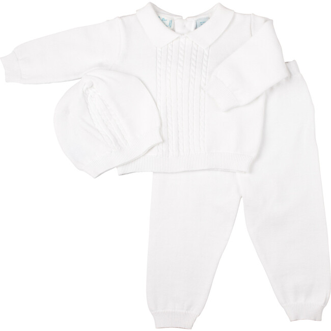 Cable Knit Two Piece with Hat White