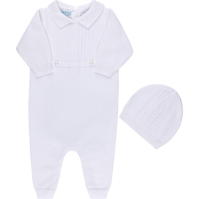 Cable Knit Longall with Hat White