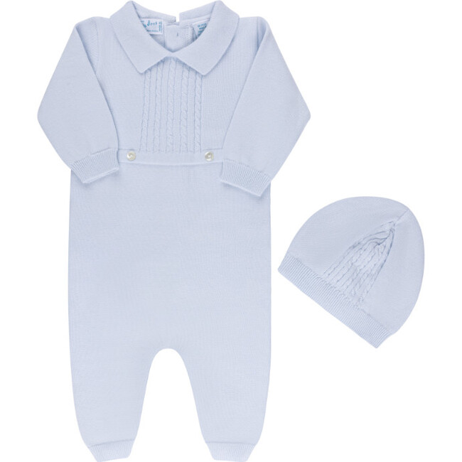 Cable Knit Longall with Hat Blue