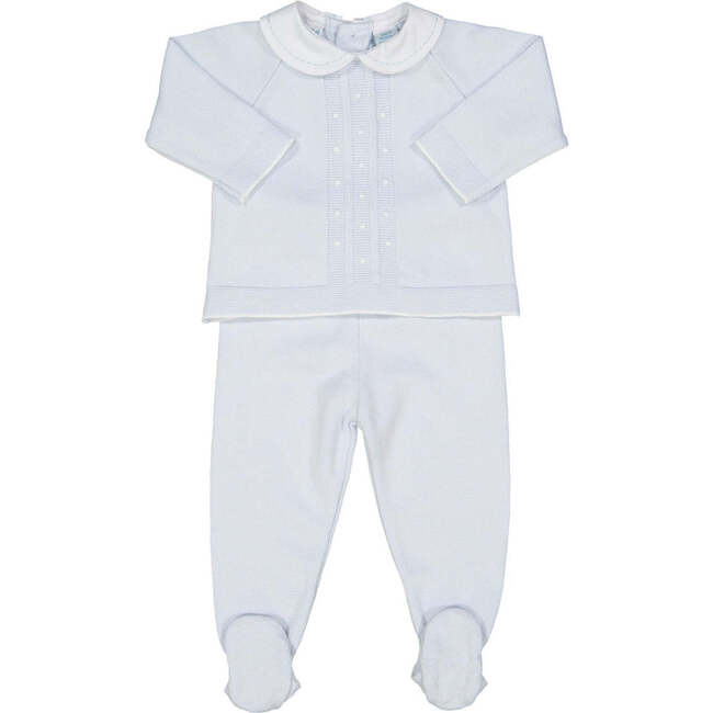 Pique Collar Dot Knit Set Blue