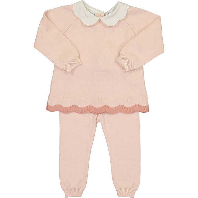 Scalloped Contrast Trim Knit Set Blush