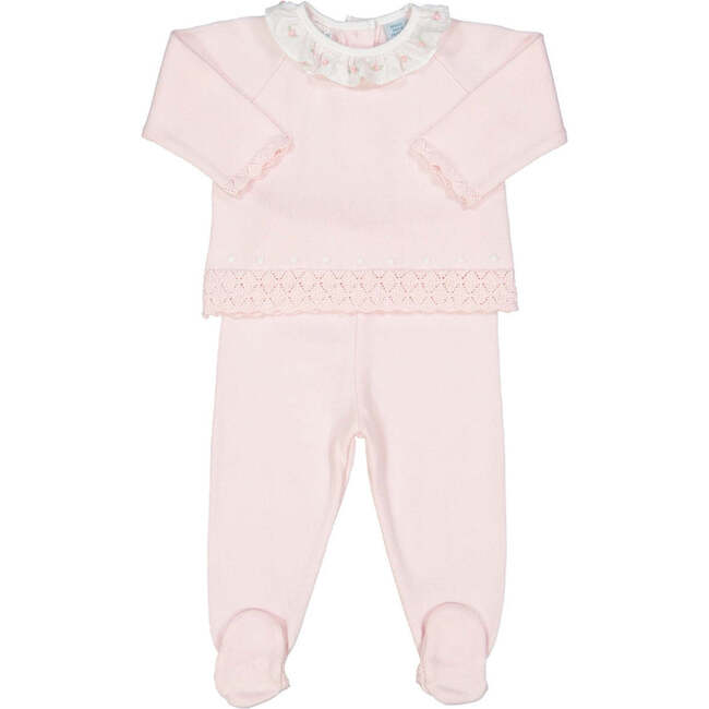 Rose Ruffle Collar Diamond Knit Set Pink