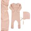 Scallop Trimmed Rib Knit Romper & Bonnet Ivory - Mixed Apparel Set - 3 - thumbnail