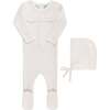 Scallop Trimmed Rib Knit Romper & Bonnet Ivory - Mixed Apparel Set - 4 - thumbnail