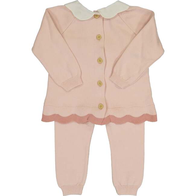 Scalloped Contrast Trim Knit Set Blush