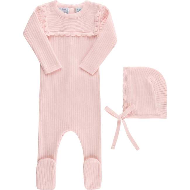 Scallop Trimmed Rib Knit Romper & Bonnet Ivory - Mixed Apparel Set - 5