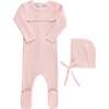 Scallop Trimmed Rib Knit Romper & Bonnet Ivory - Mixed Apparel Set - 5 - thumbnail