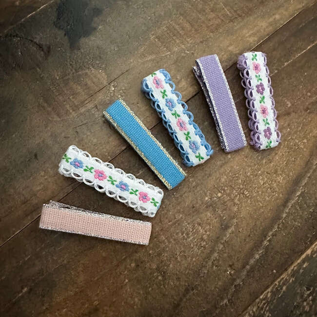 LuluLuvs Embroidered Ribbon Bar Clips, Bundle Set - Hair Accessories - 3