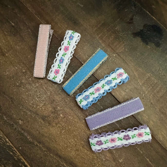 LuluLuvs Embroidered Ribbon Bar Clips, Bundle Set - Hair Accessories - 4