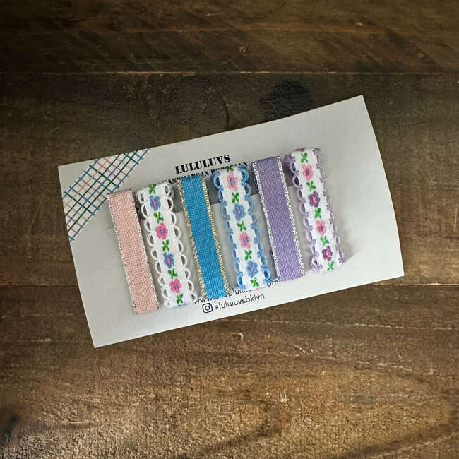 LuluLuvs Embroidered Ribbon Bar Clips, Bundle Set - Hair Accessories - 5