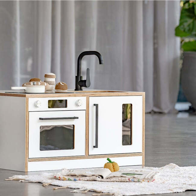 Kitchenette Mini Pretend Play Station, White & Oak