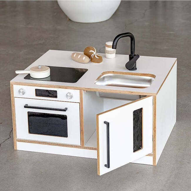 Kitchenette Mini Pretend Play Station, White & Oak - Play Kitchens - 3