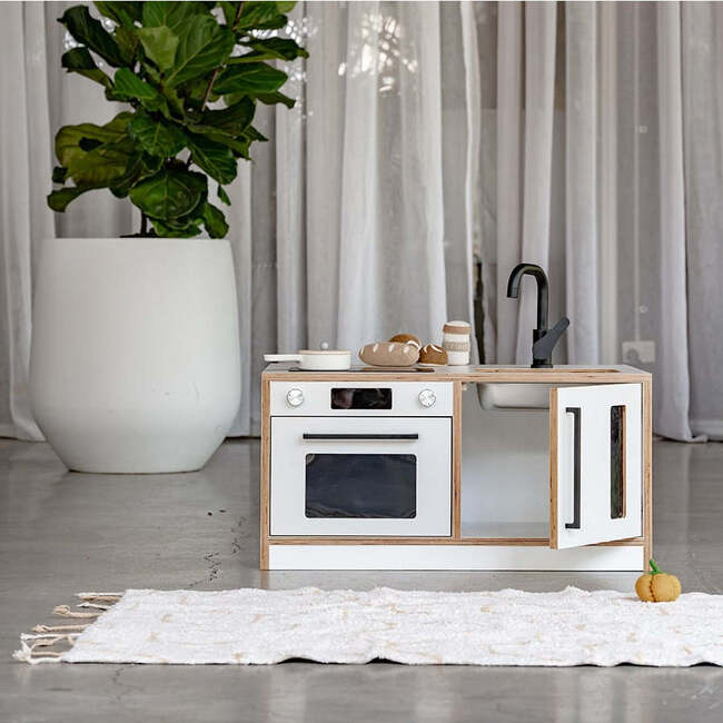 Kitchenette Mini Pretend Play Station, White & Oak - Play Kitchens - 4