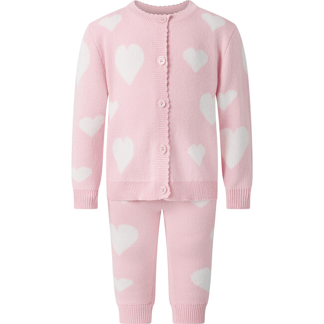 Heart Knit Cardigan & Leggings Set, Pink