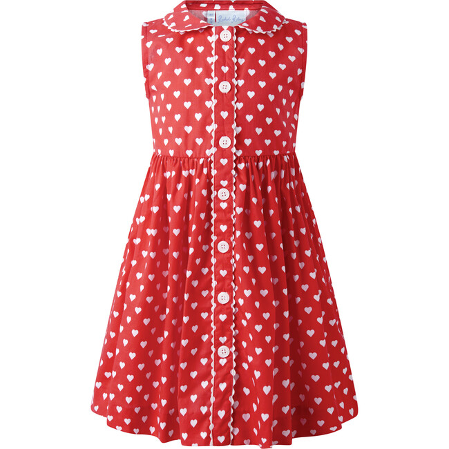 Heart Sleeveless Button Front Dress, Red