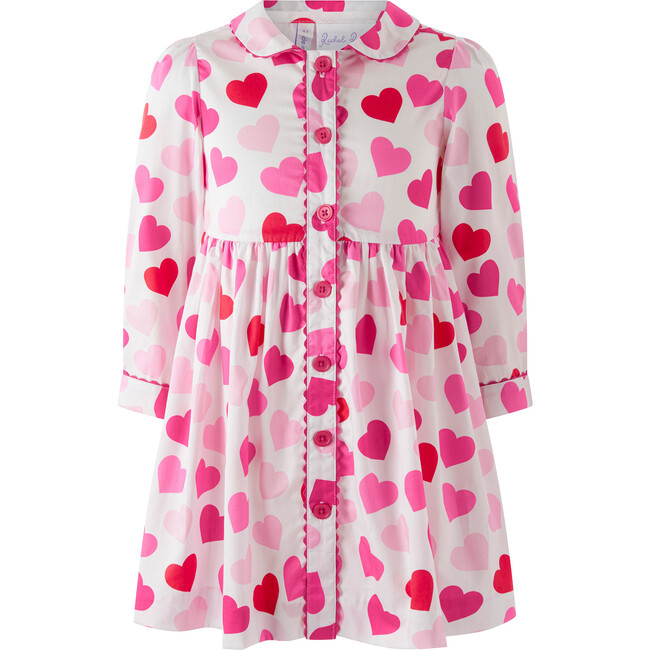Scatter Heart Button Front Dress, Pink