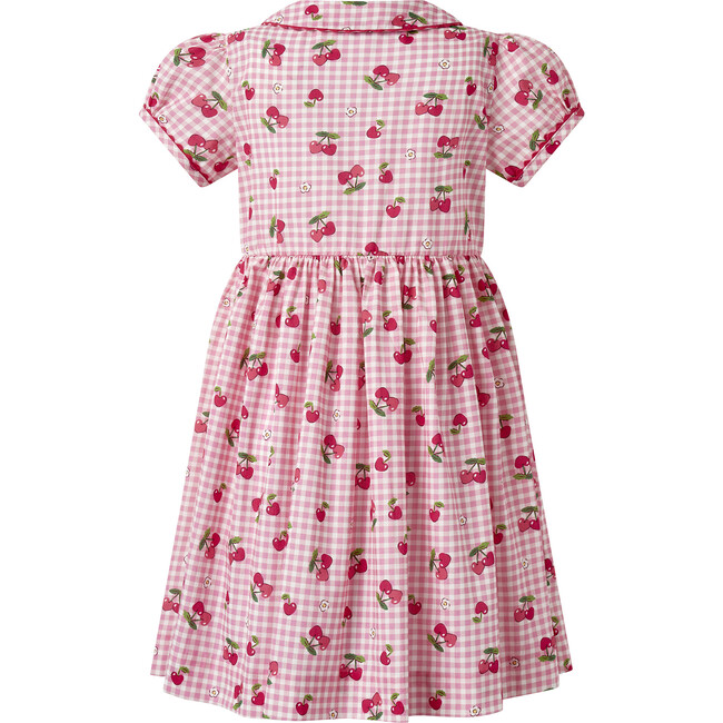Gingham Cherry Button Front Dress, Pink
