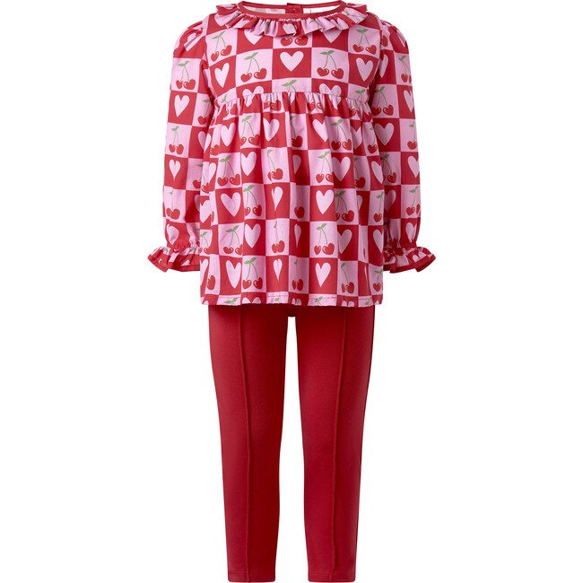 Cherry Heart Blouse & Leggings Set, Pink