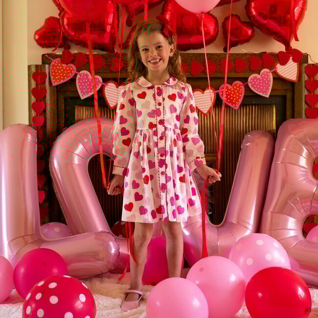 Scatter Heart Button Front Dress, Pink - Dresses - 3