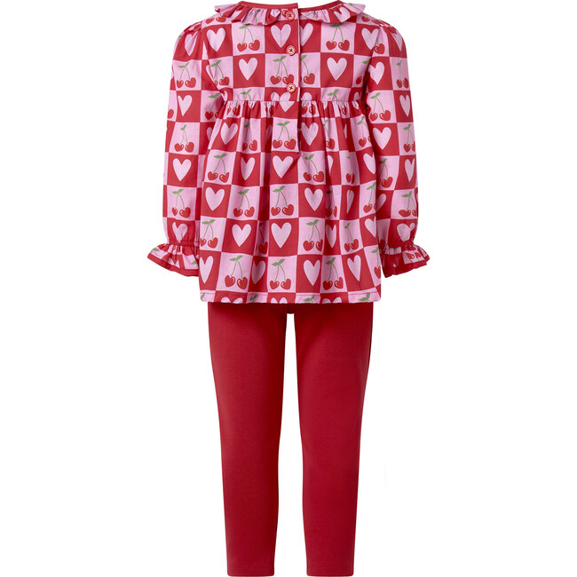 Cherry Heart Blouse & Leggings Set, Pink