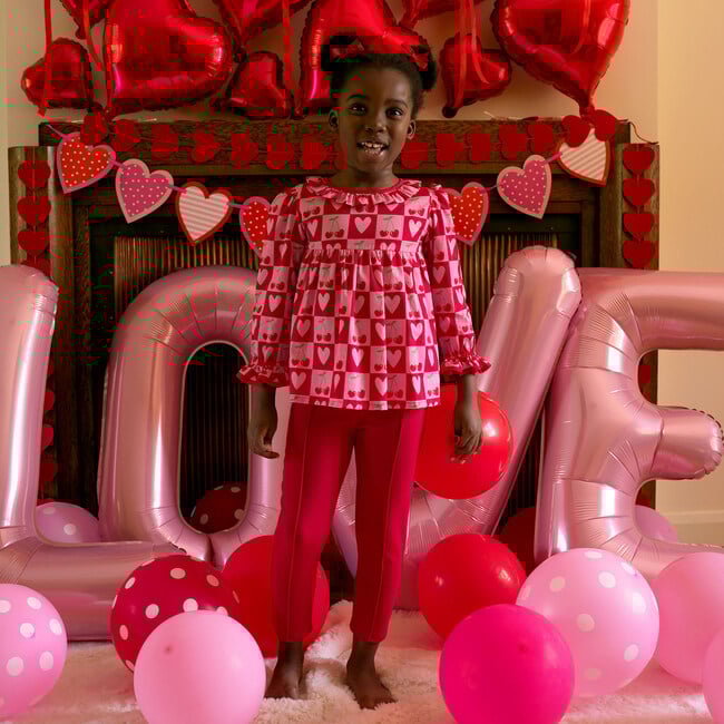 Cherry Heart Blouse & Leggings Set, Pink - Mixed Apparel Set - 3