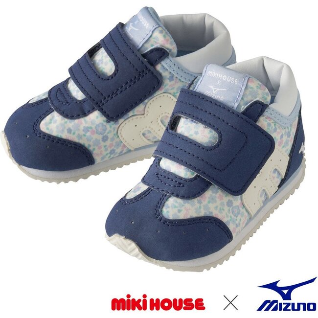 Miki House & Mizuno Second Shoes, Navy Floral - Sneakers - 1