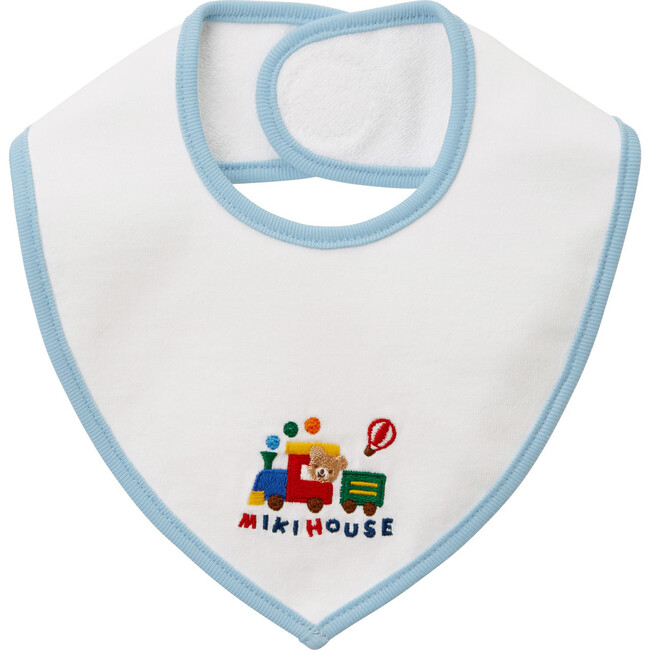 Bear & Train Bib, Blue - Bibs - 1