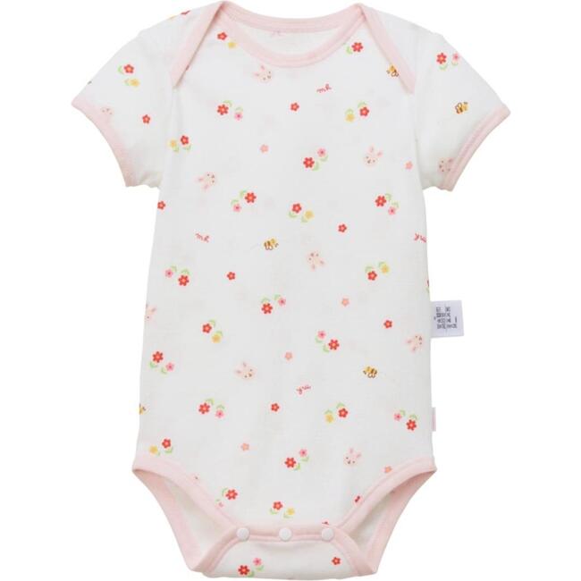 Slip-On Short-Sleeve Onesie Bodysuit, Pink Flower