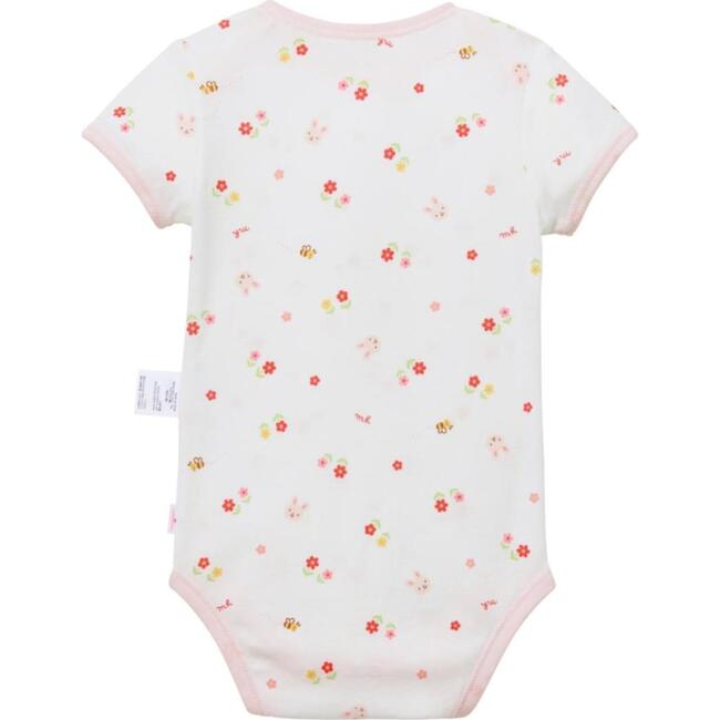 Slip-On Short-Sleeve Onesie Bodysuit, Pink Flower