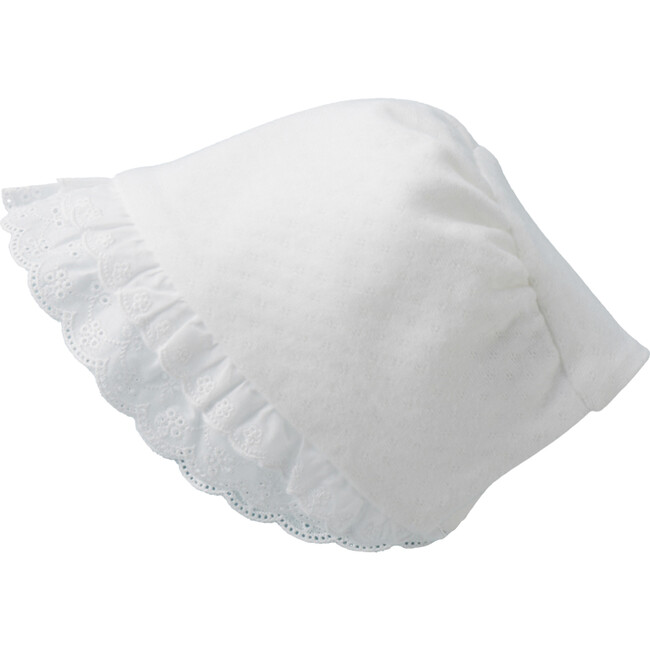 Lace Embellished Ceremony Baby Bonnet, White - Hats - 1