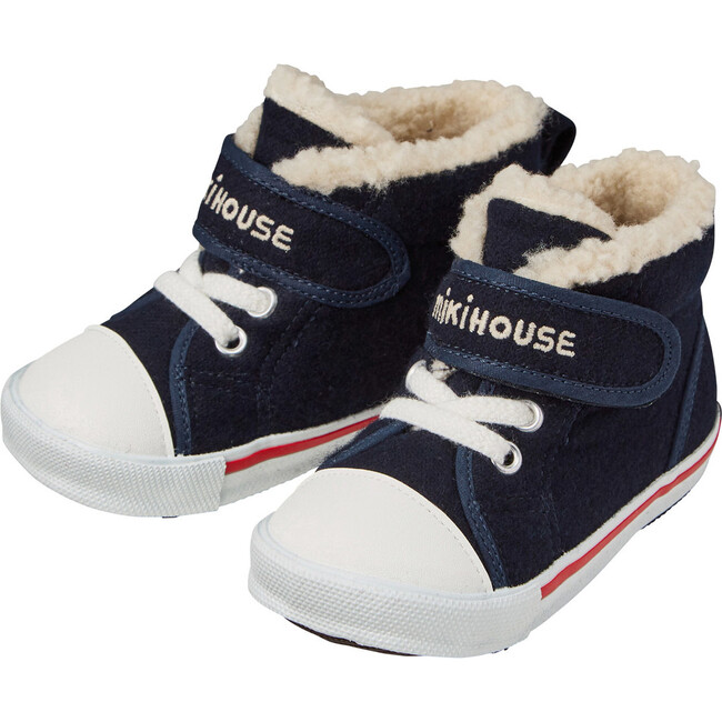 Sherpa-Lined High Top Second Shoes, Navy - Sneakers - 1