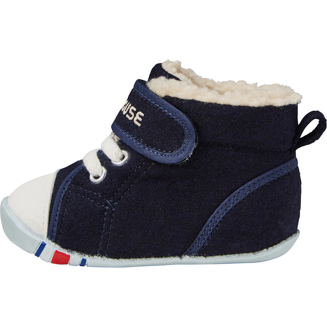 Sherpa-Lined High Top First Walker Shoes, Navy - Sneakers - 4