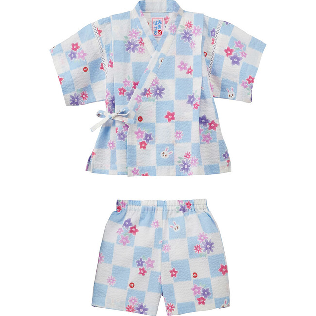 Cool Breeze Flora Two Piece Kimono Jinbei, Blue