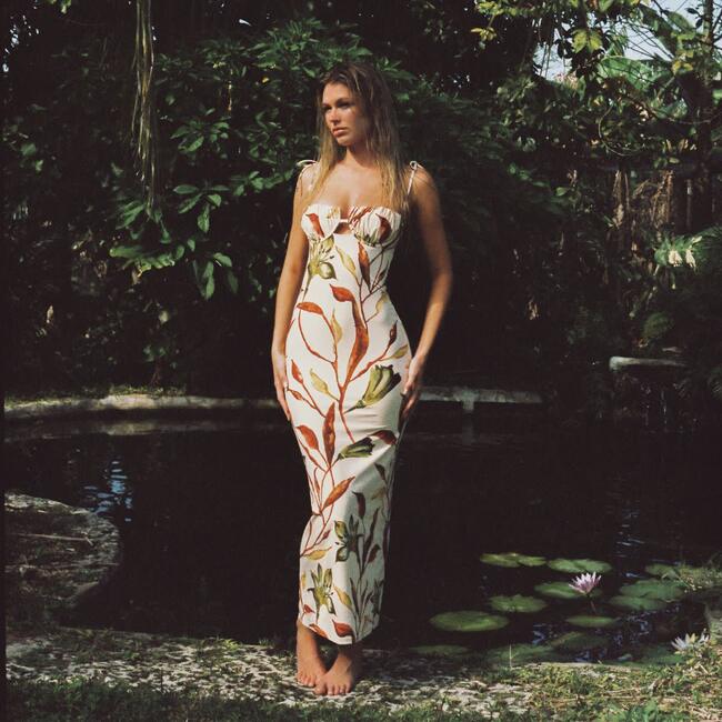 Petal Long Slip Dress, Rooted Floral