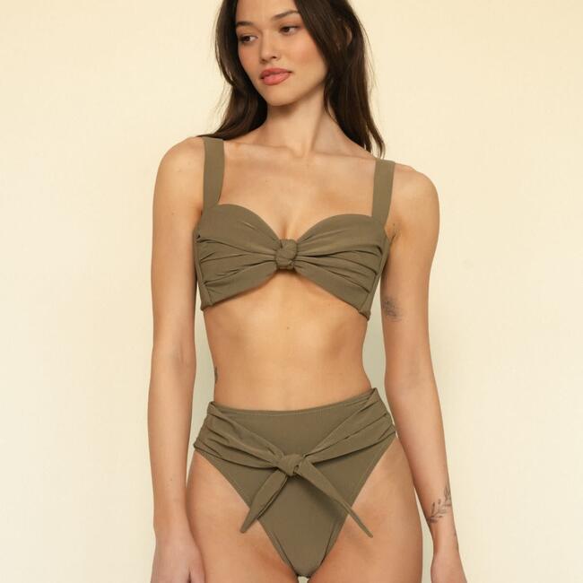 Paula Tie-Up Bikini Bottom, Khaki