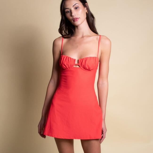 Petal Short Slip Dress, Cherry