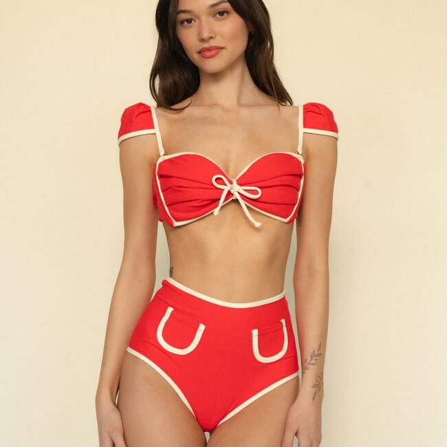 Cabana Bow Bikini Top, Cherry Cream Binded - Two Pieces - 4