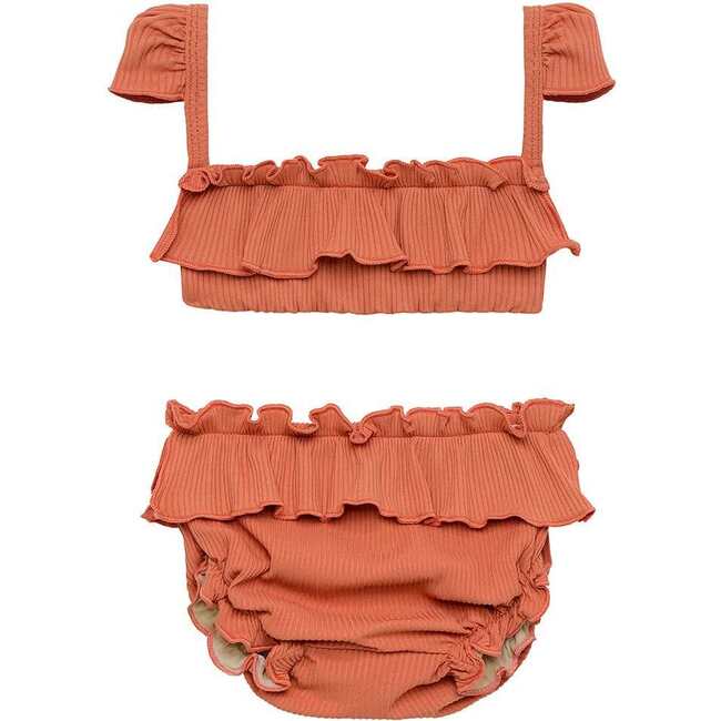 Mini Ruffle Sleeve Cabana Set, Coral Rib - Two Pieces - 1