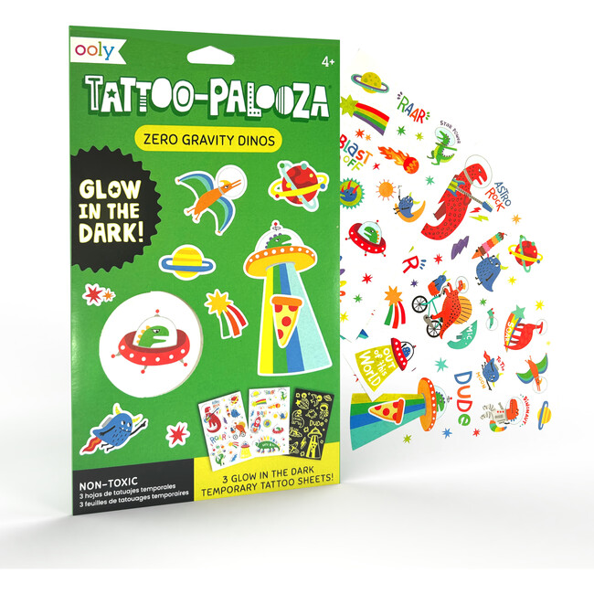 Tattoo Palooza Zero Gravity Dinos Glow Temporary Tattoos,Green