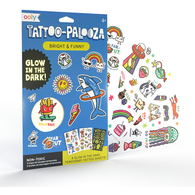 Tattoo Palooza Bright & Funny Glow Temporary Tattoos, Blue