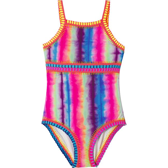 Tie Dye Rainbow Embroidered High Neck One Piece