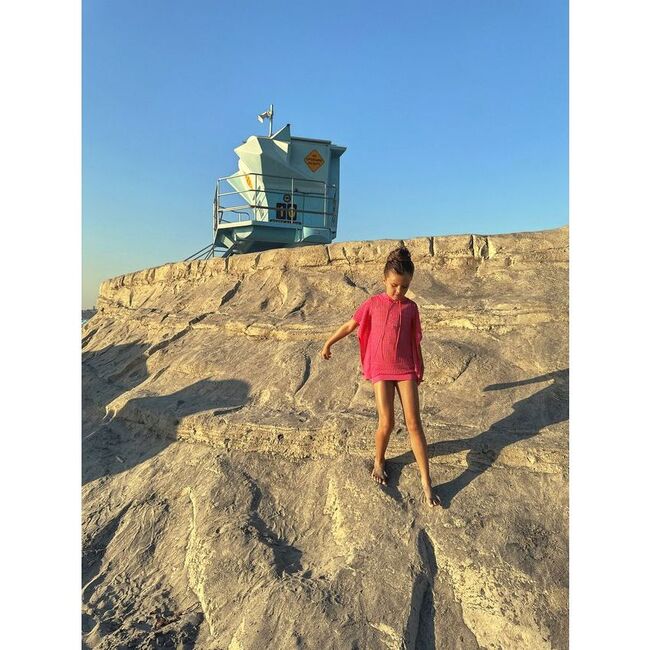 Reagan Textured Airy Fit Cover-Up Poncho, Hot Pink