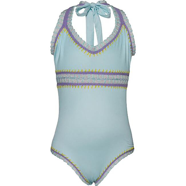 Rainbow Embroidered Waist One-Piece, Light Blue